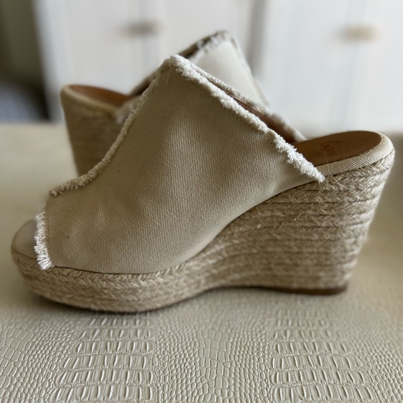 Fatima Mule Canvas Wedge Espadrille Sandals Womens 38 7.5 Sand Tan Clog - Picture 5 of 10